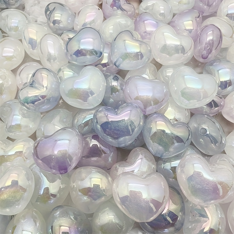 20 Acrylic UV Plated Glow Dark Heart Beads 22mm Assortment DIY Jewelry Making